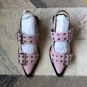 NWT GANNI chalk pink size US 09, EU 40 buckle ballerina sandal.